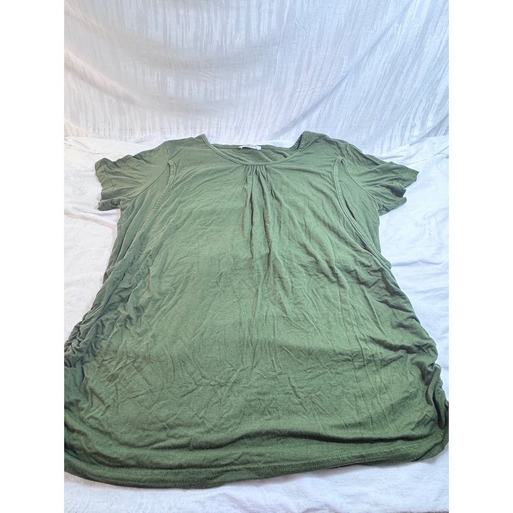 Ekouaer Womens Maternity Short Sleeve Ruched Side T-Shirt Olive Green Large